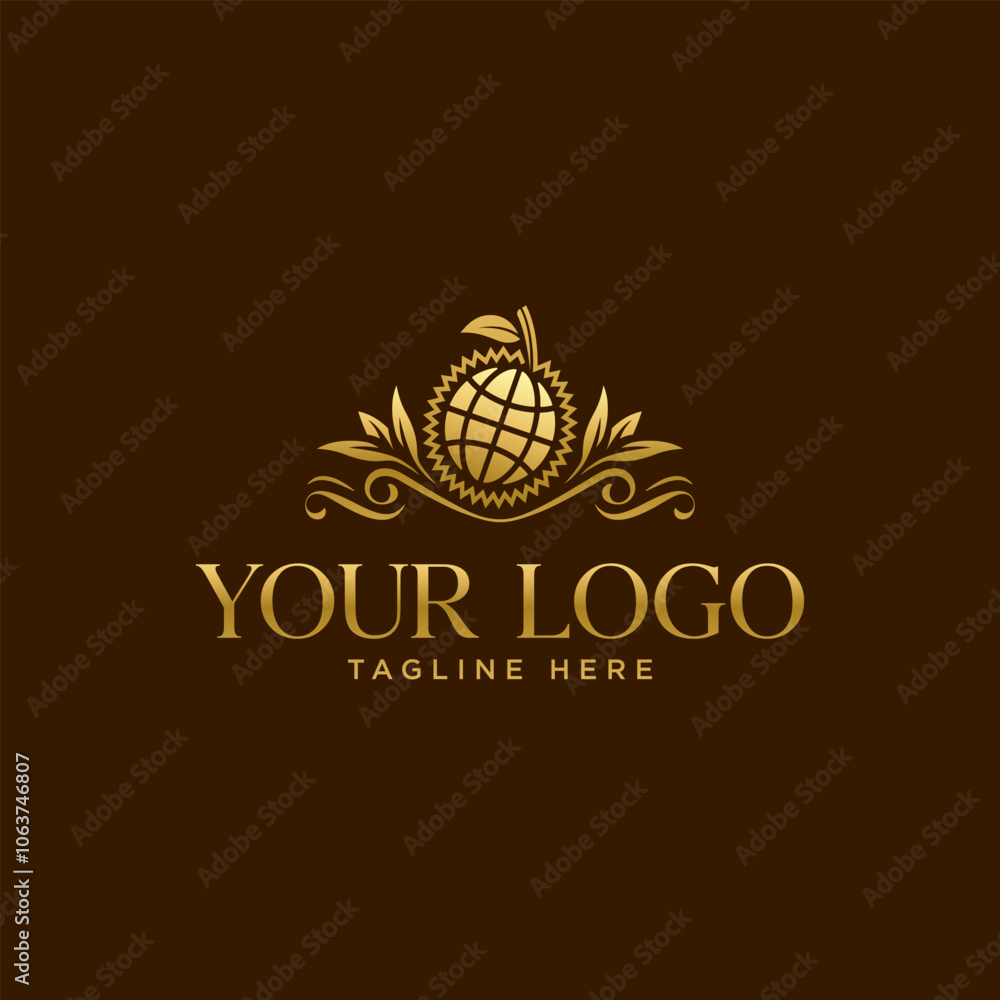 Modern durian logo in golden color with luxury. Modern durian logo in golden color with luxury.