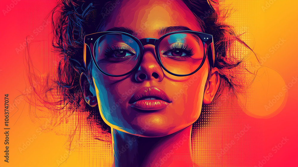 Portrait of woman with vibrant lighting in abstract background Portrait of woman with vibrant lighting in abstract background
