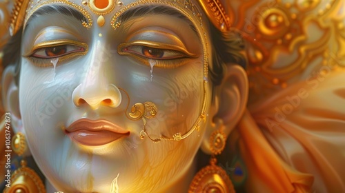 A woman with gold painted eyes and a gold nose