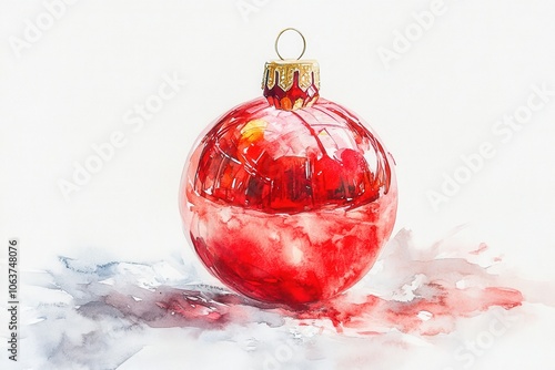 Hand-painted watercolor christmas ornament in vibrant reds
