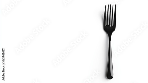 Sleek Black Fork: Minimalist design, a simple black fork against a white background. The fork, with its clean lines and polished surface, is a symbol of elegance and sophistication. 