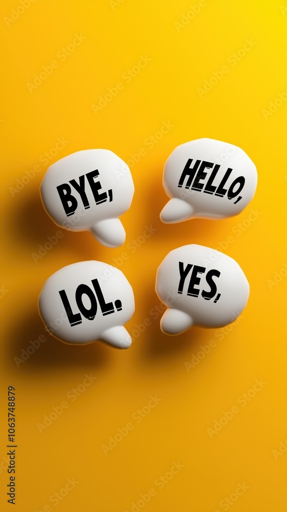 Fototapeta premium Vibrant pixel art speech bubbles in playful designs against a bright yellow background