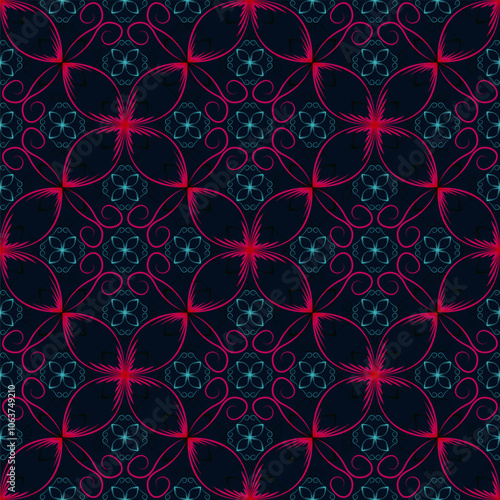 Beautiful nouveau geometric floral vector seamless pattern. Decorative textur...