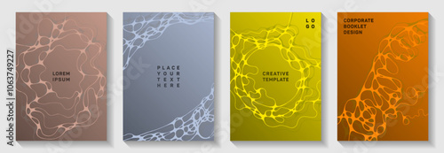Gorgeous dance party flyers. Rounded curve lines blockchain backgrounds. Delicate banner vector layouts. Electronic music party posters set fluid wavy graphic design.