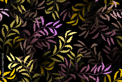 Ash branches tree leaves chic vector seamless pattern. Wallpaper or wrapping ...