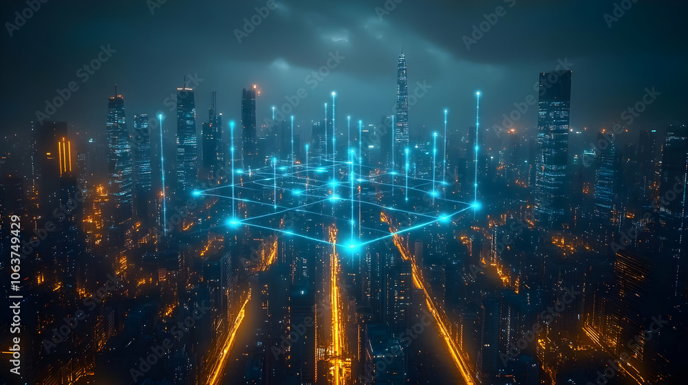 Cityscape with Network Illustration Cityscape with Network Illustration