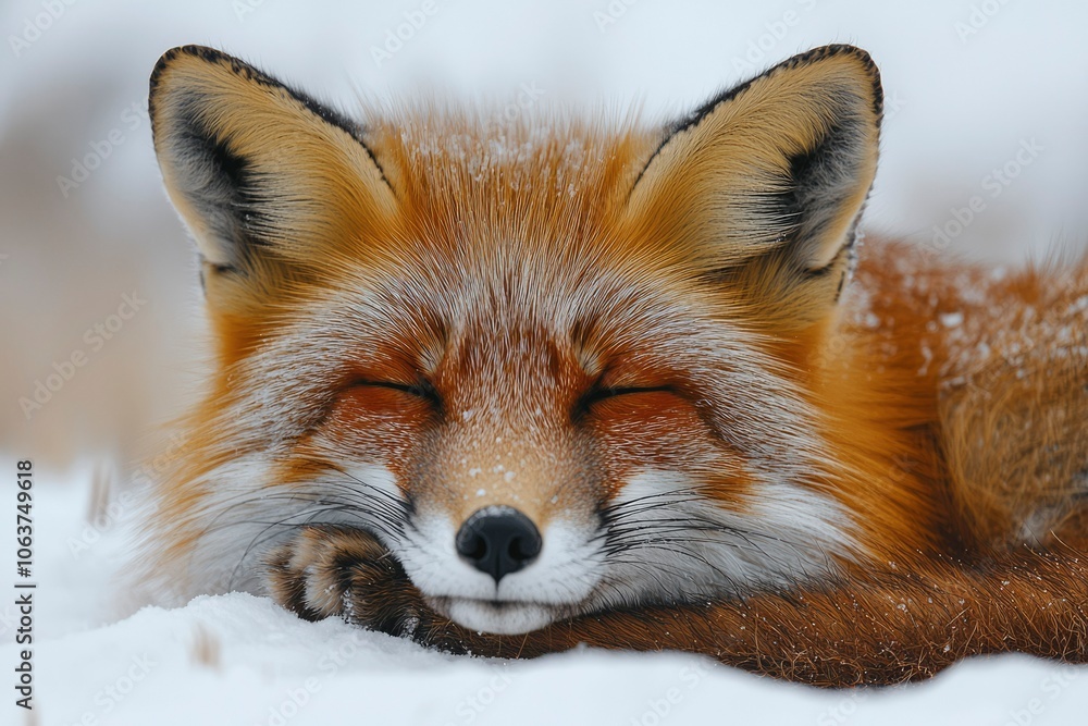 A Close-Up of a Red Fox Sleeping in the Snow A Close-Up of a Red Fox Sleeping in the Snow