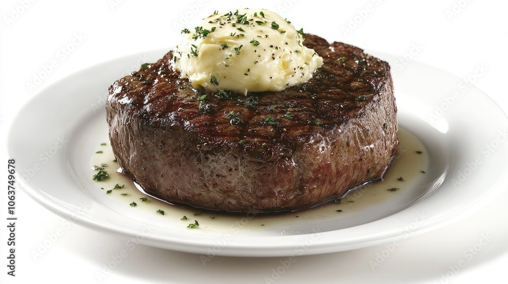 Juicy Steak with Creamy Butter on a White Plate Juicy Steak with Creamy Butter on a White Plate