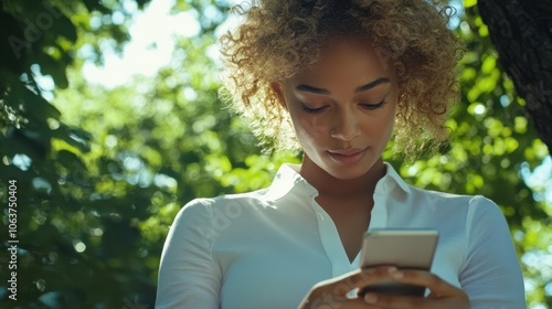 The Woman with Smartphone Outdoors photo