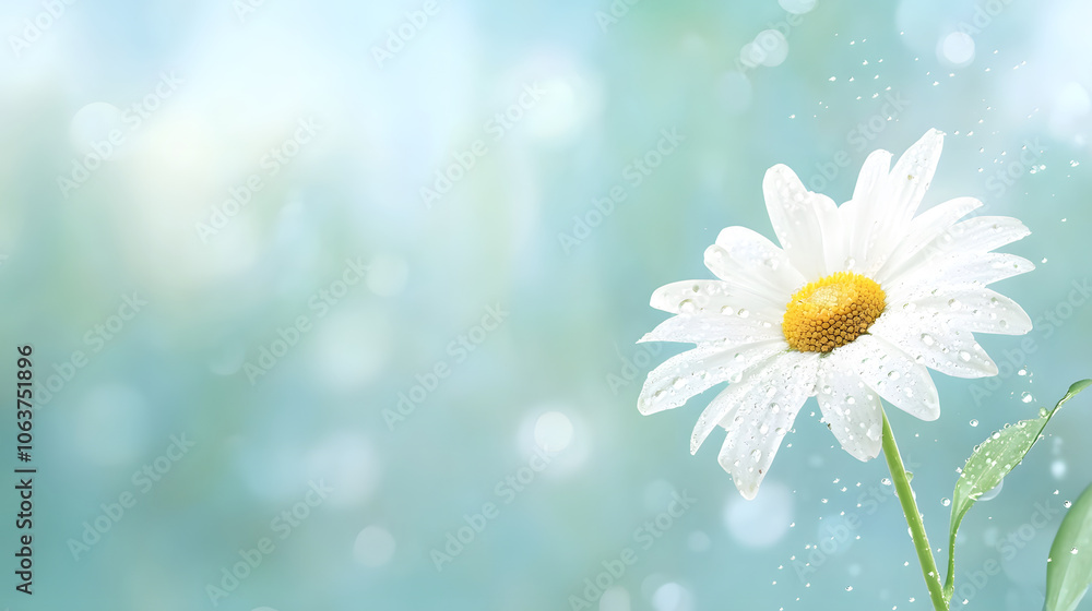single daisy with water droplets, symbolizing freshness and beauty single daisy with water droplets, symbolizing freshness and beauty