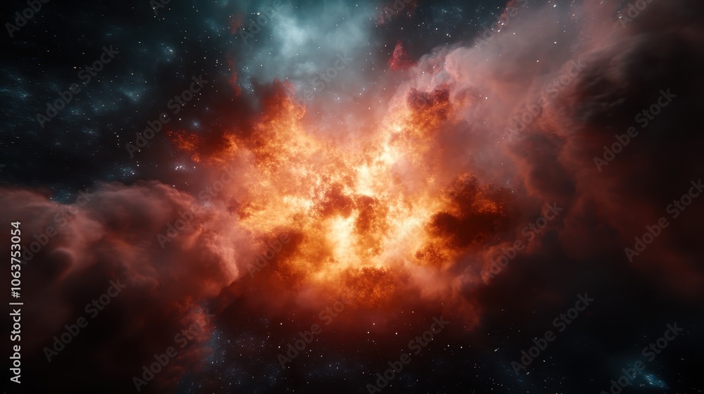 A dramatic depiction of a fiery cosmic explosion, displaying intense energy and vibrant colors, symbolizing creation and dynamic cosmic events. A dramatic depiction of a fiery cosmic explosion, displaying intense energy and vibrant colors, symbolizing creation and dynamic cosmic events.