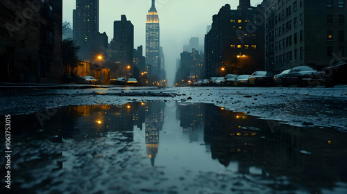 Cityscape Reflection in Pud...