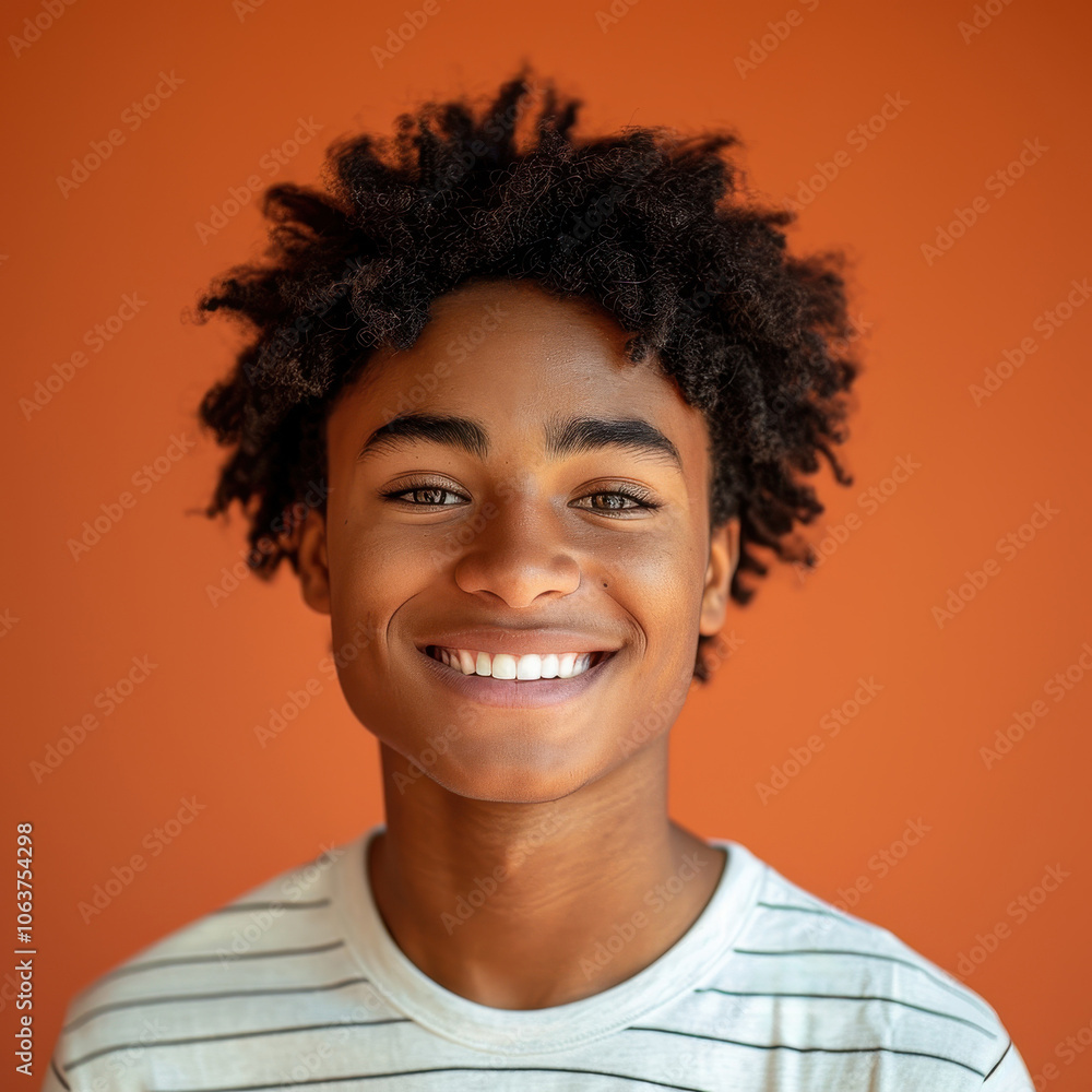 Joyful African-American teenager posing for a portrait on an orange background Joyful African-American teenager posing for a portrait on an orange background
