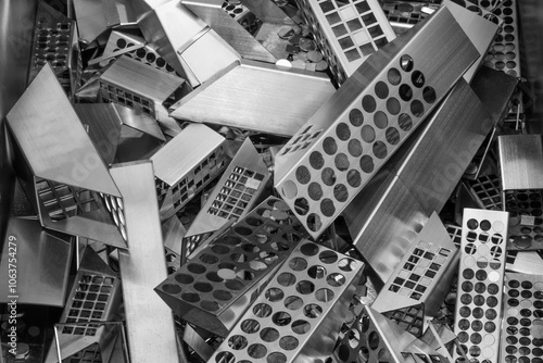 Fotografi A pile of metal pieces with holes in them