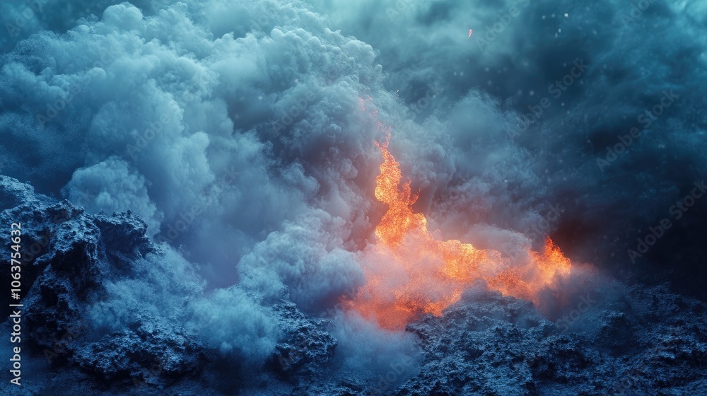Volcano Eruption with Flames and Smoke in the Air Volcano Eruption with Flames and Smoke in the Air
