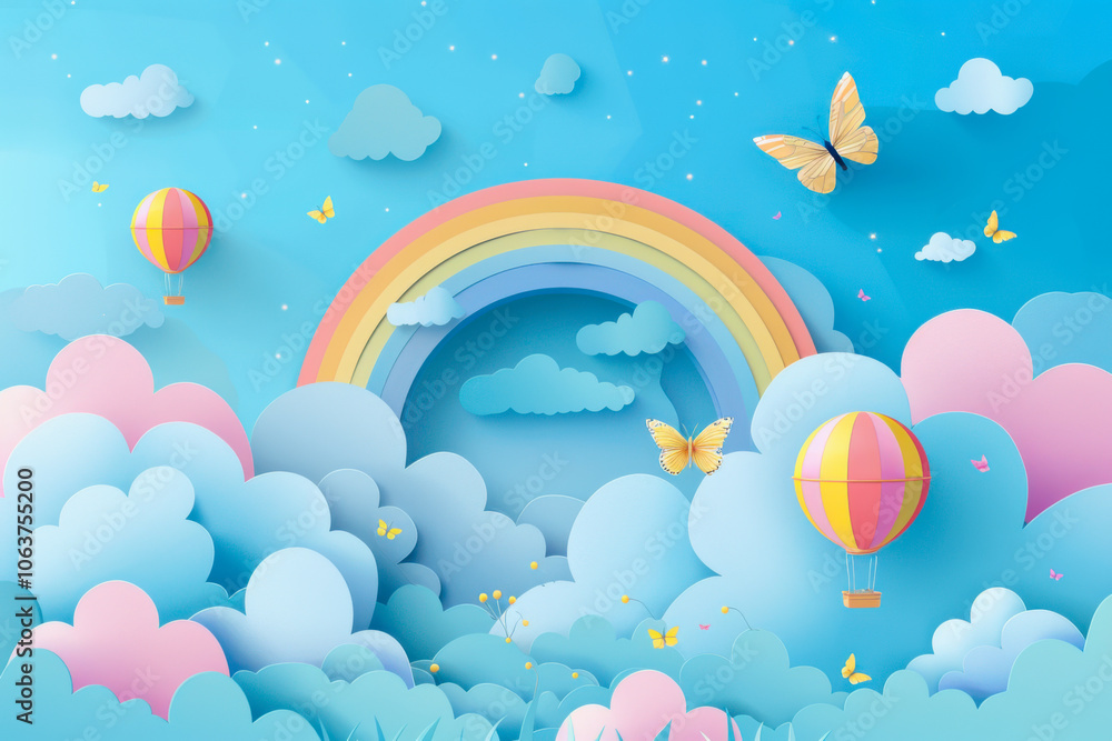 Beautiful fluffy clouds on blue sky background with summer sun Beautiful fluffy clouds on blue sky background with summer sun