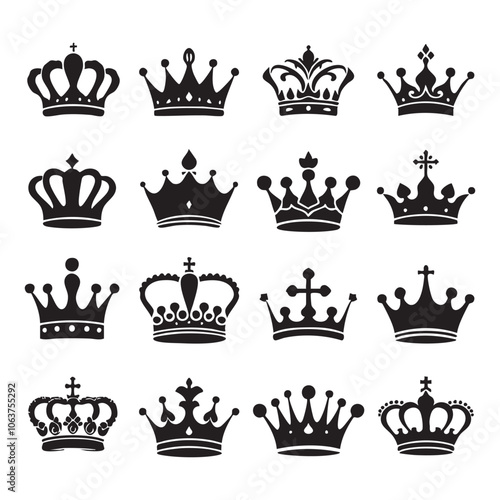 Silhouette set of crown on white background