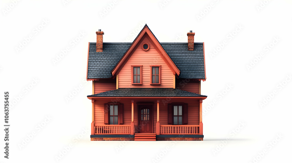 Red Wooden House 3D Model Illustration Red Wooden House 3D Model Illustration