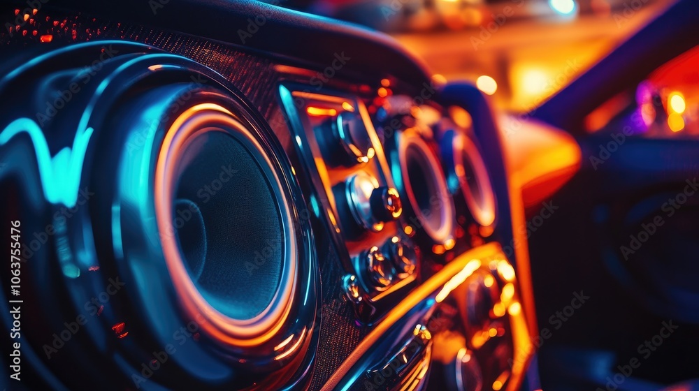 Vibrant Car Interior with Illuminated Sound System Vibrant Car Interior with Illuminated Sound System