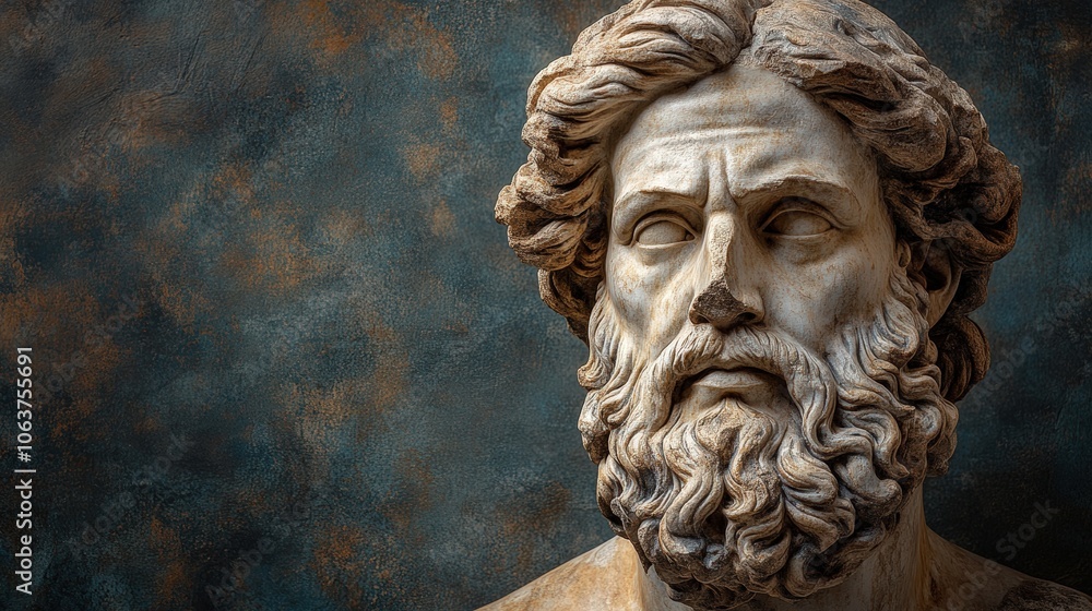Stone bust with long hair and beard. Stone bust with long hair and beard.