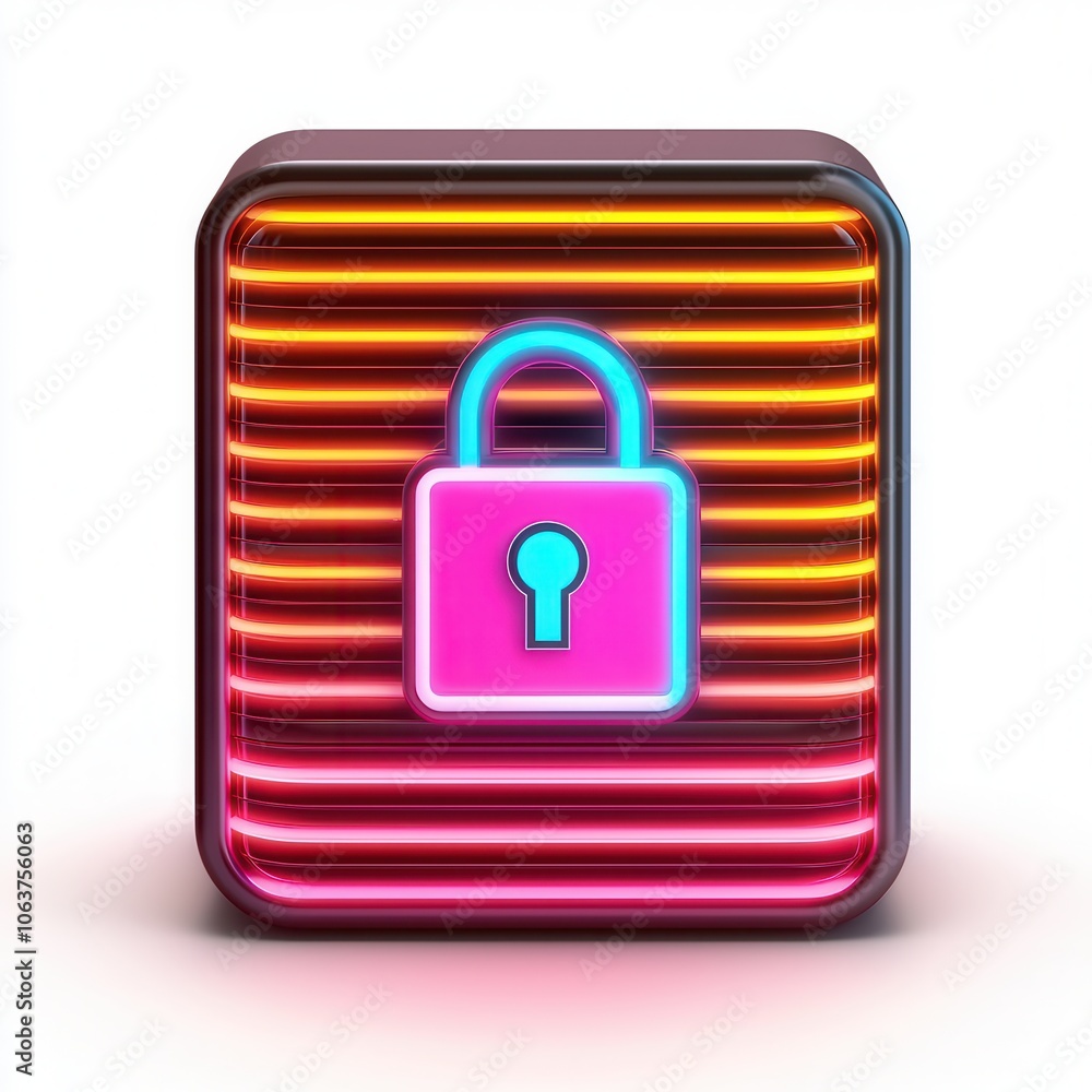 Colorful neon padlock icon on a sleek background, representing security and privacy. Colorful neon padlock icon on a sleek background, representing security and privacy.