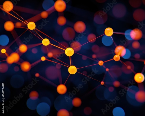 Abstract representation of interconnected nodes and connections in a vibrant digital network.