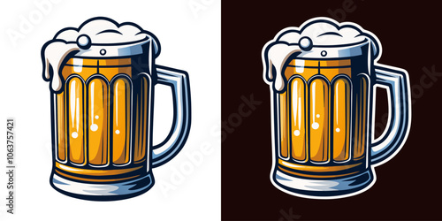 Refreshing and frothy beer spilling over the rim of a classic glass mug, creating an inviting image of a cold beverage, available in two color variations