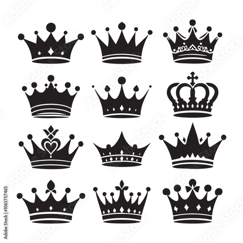 Silhouette set of crown on white background