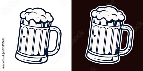Foaming beer overflowing from a classic mug, capturing the refreshing essence of a cold brew, ideal for brewery logos, oktoberfest designs, and bar promotions
