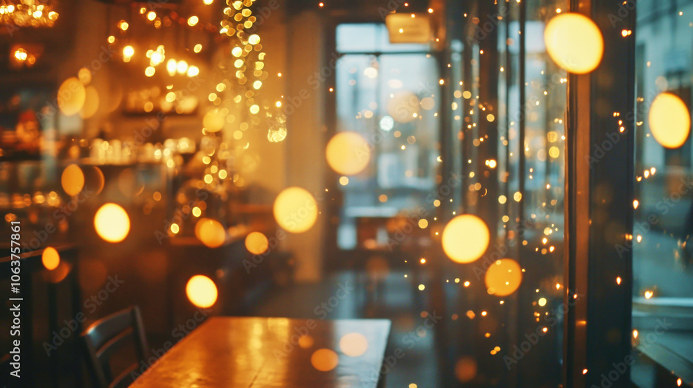 A dreamy coffee shop adorned with glowing lights during the Christmas season A dreamy coffee shop adorned with glowing lights during the Christmas season