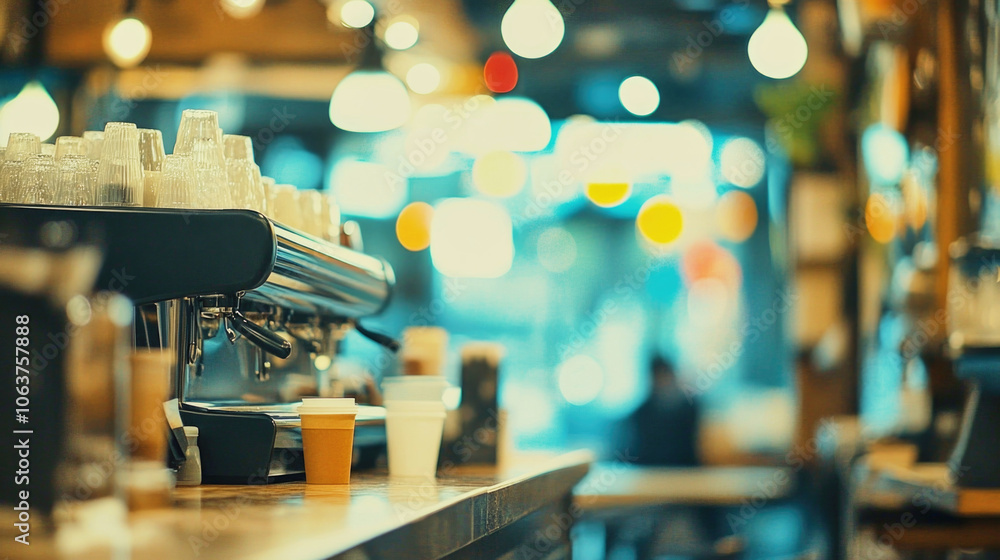 A busy coffee shop bustling with activity and colorful bokeh lights in a cozy atmosphere A busy coffee shop bustling with activity and colorful bokeh lights in a cozy atmosphere