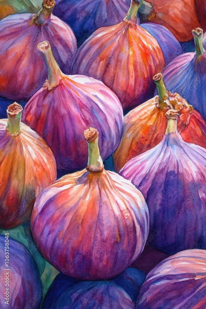 Obraz premium Vibrant watercolor painting of fresh figs
