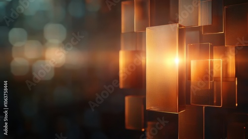 Illuminated with a golden light, these translucent panels overlap, creating layers and depth, embodying simplicity and elegance in a digital artwork. photo