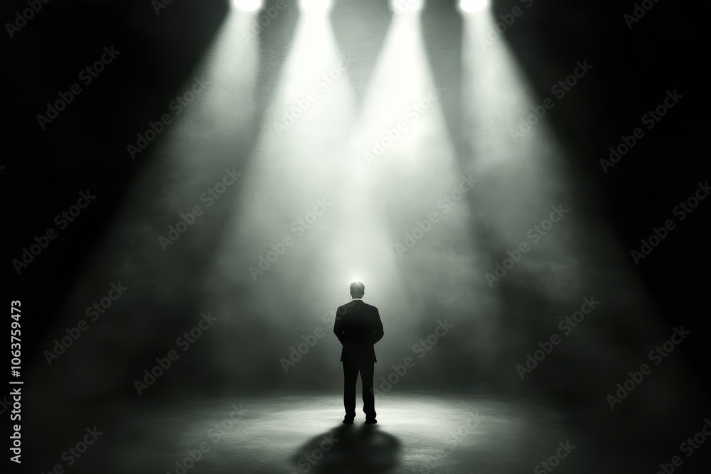 Spotlight on Solo Figure in Dramatic Lighting Spotlight on Solo Figure in Dramatic Lighting