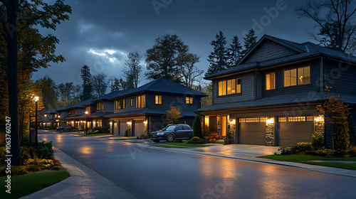 Evening Suburban Street Homes - Realistic Image