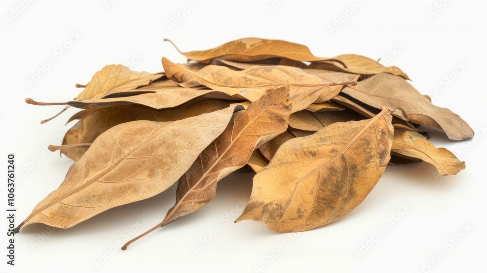 Fototapeta premium Pile of autumn leaves isolated on white background 