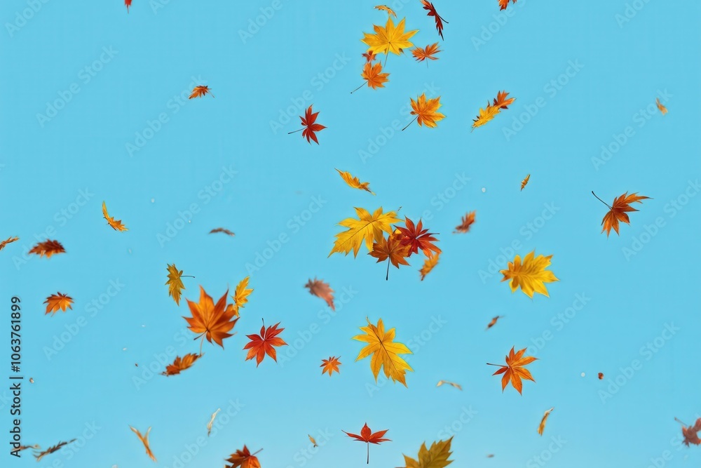 Autumnal Splendor: Leaves in Flight against Azure Sky, Evoking Serenity and Wonder Autumnal Splendor: Leaves in Flight against Azure Sky, Evoking Serenity and Wonder