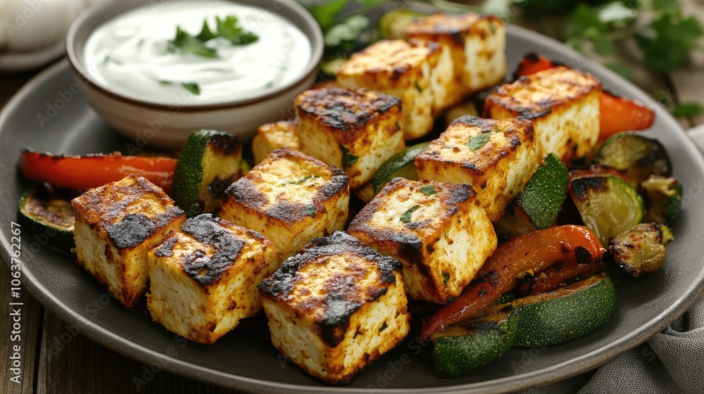 Grilled Tofu and Vegetables with Yogurt Sauce Grilled Tofu and Vegetables with Yogurt Sauce