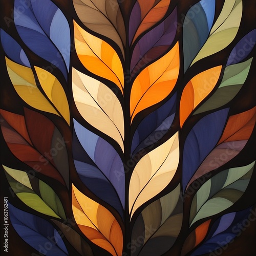 Wallpaper Mural Abstract artwork featuring colorful leaves in a layered design. Torontodigital.ca