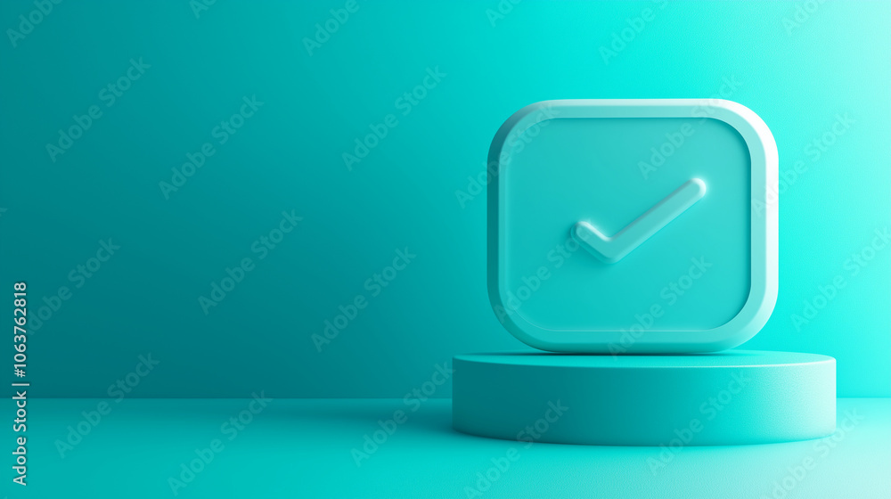 A modern teal checkmark icon on a circular pedestal, embodying concepts of approval, success, and positivity in a minimalist and contemporary design. A modern teal checkmark icon on a circular pedestal, embodying concepts of approval, success, and positivity in a minimalist and contemporary design.