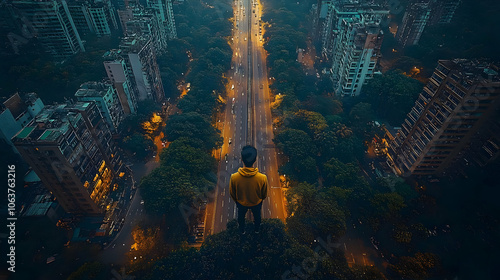 Man Standing on Rooftop Ove...