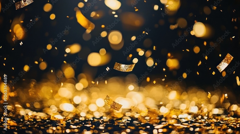 Gold Confetti Overlay: Use a black gradient background sprinkled with golden confetti to create a festive atmosphere for the sale. Gold Confetti Overlay: Use a black gradient background sprinkled with golden confetti to create a festive atmosphere for the sale.
