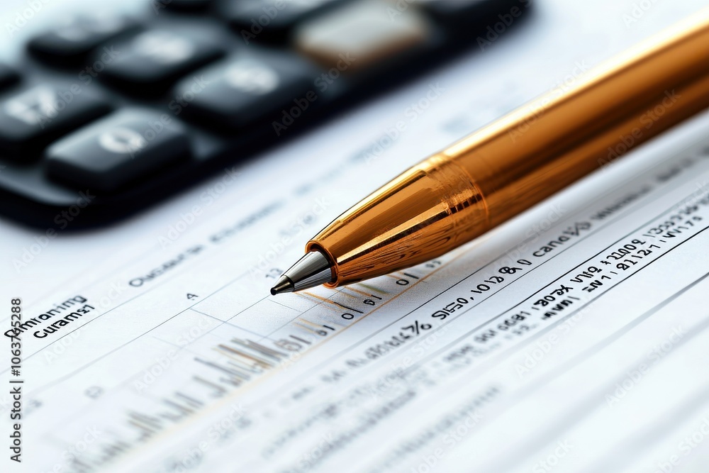 A close-up of a golden pen resting on financial documents next to a calculator, symbolizing accounting or budgeting activities. A close-up of a golden pen resting on financial documents next to a calculator, symbolizing accounting or budgeting activities.