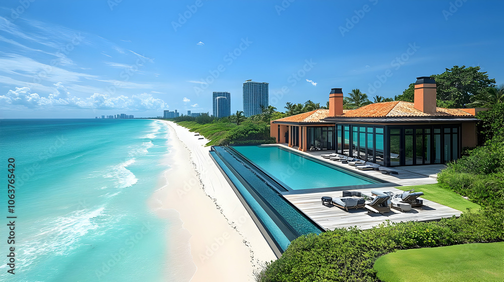 Fototapeta premium Beachfront Villa with Infinity Pool - Photo