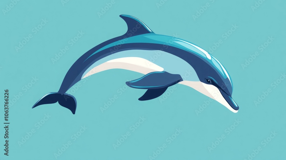 Fototapeta premium Illustration of a playful dolphin swimming gracefully in turquoise waters.