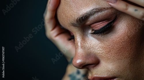 A striking close-up of a person with an intense and thoughtful expression, highlighting emotion, introspection, and the raw textures of human skin.