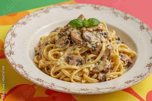 Creamy Mushroom Fettuccine Alfredo: A Warm, Delicious Plate of Comfort Food, Perfect for a Cozy Night In. photo