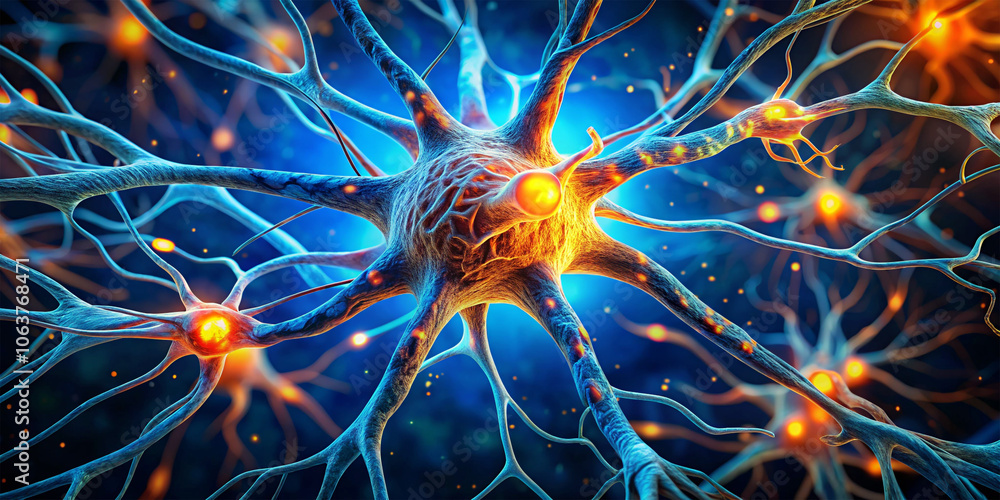 Obraz premium Neurons communicate with each other using electrochemical signals, 3d render