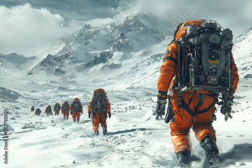 Wallpaper Mural Astronauts Hiking Through a Snowy Mountain Range Torontodigital.ca