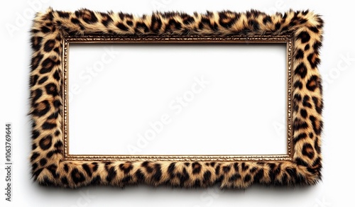 Leopard fur photo frame 3:2, isolated on white